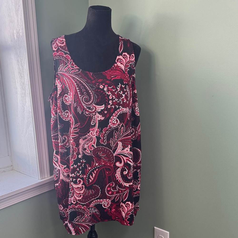 Jessica London Red and Black Paisley Top 18W